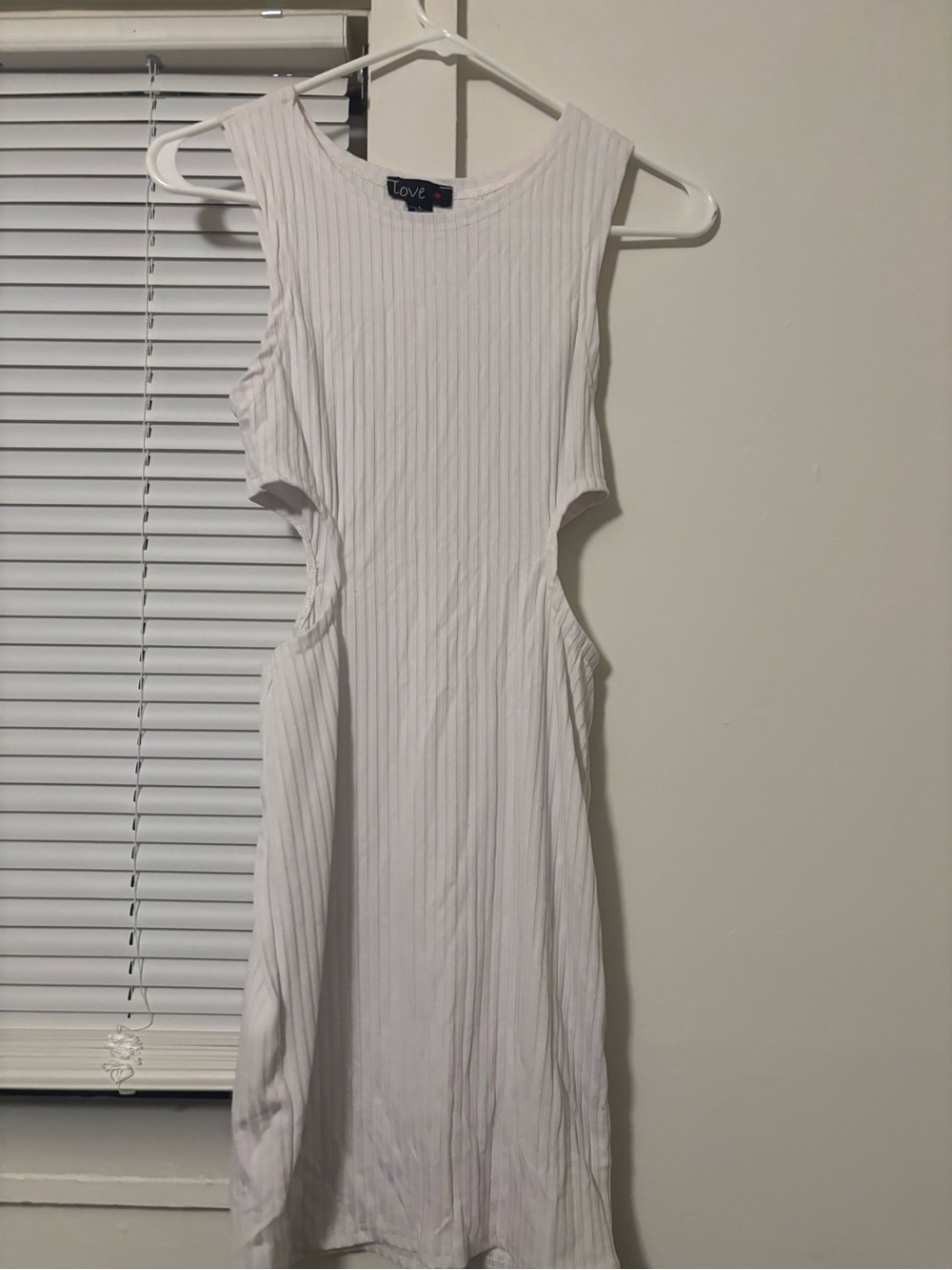 Love White Ribbed Mini Dress with Side Cutouts